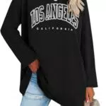 Ebifin Oversize Langarmshirt Damen Los Angeles Longshirt Rundhals Tunika Pullover
