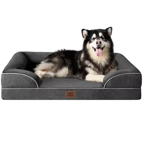 Orthopädisches Hundebett von EHEYCIGA mit Memory Foam für große und mittelgroße Hunde - Waschbar, wasserdicht und rutschfest - Hundecouch mit hohem Rand