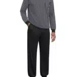 Ekouaer Herren Schlafanzug Langarm Pyjama Set Winter Streifen Oberteil Mit Taschen
