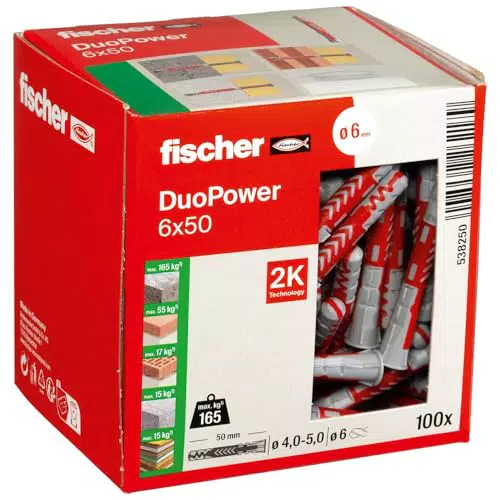 fischer DUOPOWER 6 x 50 S PH, Universaldübel mit Panheadschraube