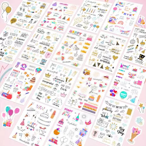 Gigmeta Sticker Geburtstag Set – Selbstklebende Aufkleber für Karten, Geschenke, Deko