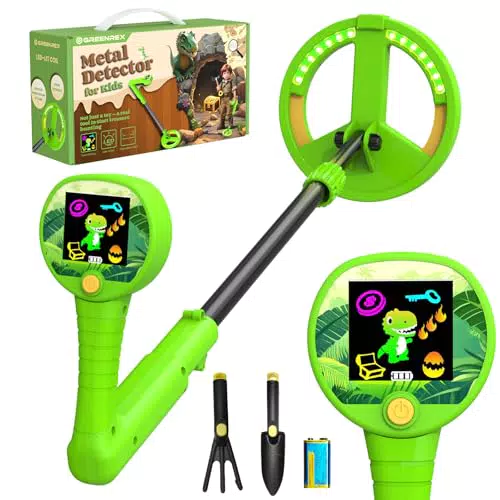 GreenRex Metalldetektor Kinder mit HD LCD Display, Ton- und Lichtsignalen, höhenverstellbar, lehrreiches Outdoor-Set