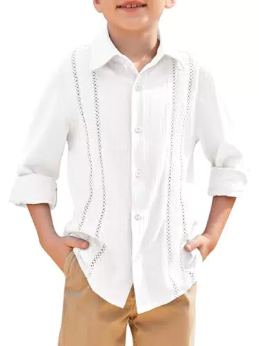 Haloumoning Jungen Baumwollhemd Langarm Leichtes Cuban Shirt Sommer Freizeithemd