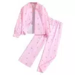 JiAmy Mädchen Textur Outfit Knopfhemd und Weite Hose Herbst Casual Set