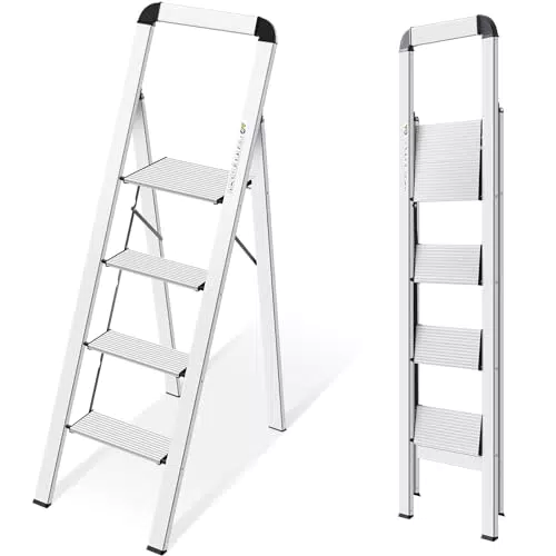 Kingrack Aluminium Leiter 4 Stufen Klappbar Mit Handlauf Rutschfeste Haushaltsleiter