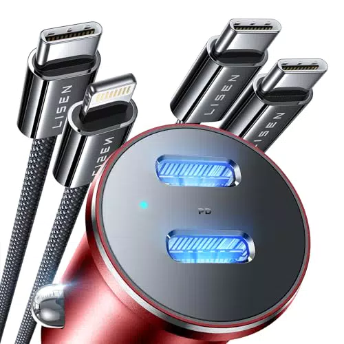 LISEN 90W Auto Ladegerät USB C mit Kabel für iPhone 15 Pro Max Dual PD45W Adapter