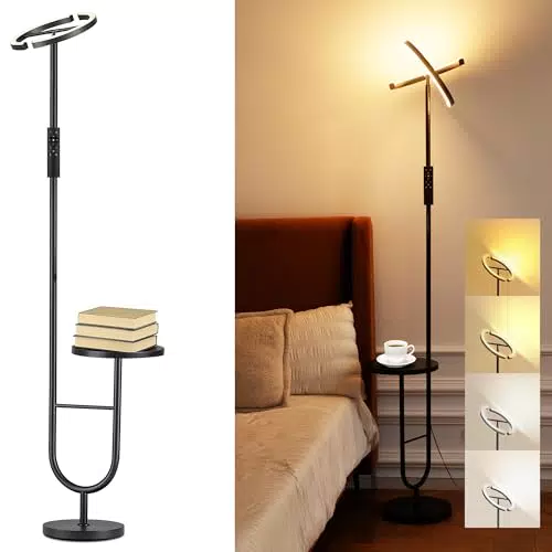 LuminexDesigns Stehlampe Dimmbar mit Tisch LED Stehleuchte Drehbar Regal Wohnzimmer