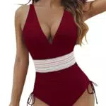 Lunnte Damen Badeanzug Bauchweg Einteiler V-Ausschnitt Hochtailliert Monokini