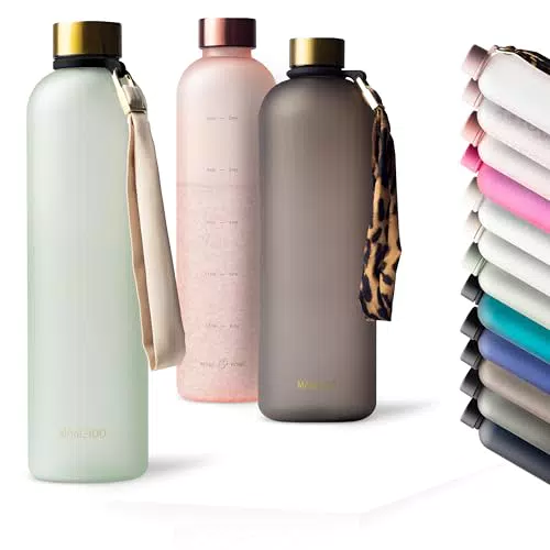 Mameido Trinkflasche 1l mit Zeitmarkierung, BPA-frei, Auslaufsicher für Sport und Büro