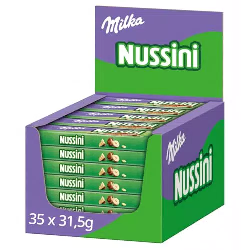 Milka Nussini Riegel Knusprige Waffelschnitte Mit Haselnusscreme Und Alpenmilchschokolade