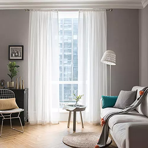 MIULEE Voile Vorhang Transparent für Wohnzimmer und Schlafzimmer, Polyester, Stangendurchzug