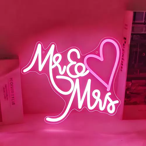 Mr & Mrs Neon Schild LED, Dimmbare Hochzeit Wanddeko Leuchtschild USB Party
