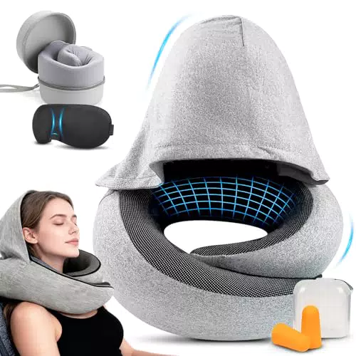 Reisekissen Memory Foam Verstellbar Mit Kapuze Für Flugzeug, Auto, Zug