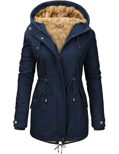 Nadeer Damen Winterjacke Lang Gefüttert Parka Mit Kapuze Steppmantel Winter