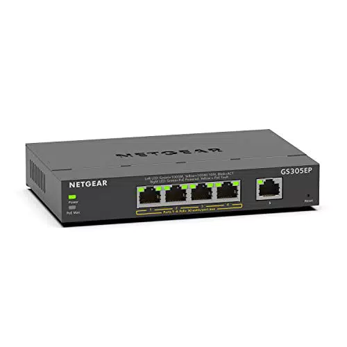 NETGEAR GS305 LAN Switch 5 Port - Gigabit Ethernet Hub, Metallgehäuse - Schwarz