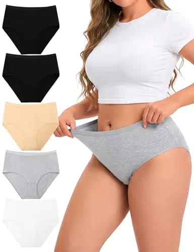Ocexteur Damen Unterhosen Hohe Taille Baumwolle Hipster Slips Atmungsaktiv Bauchweg