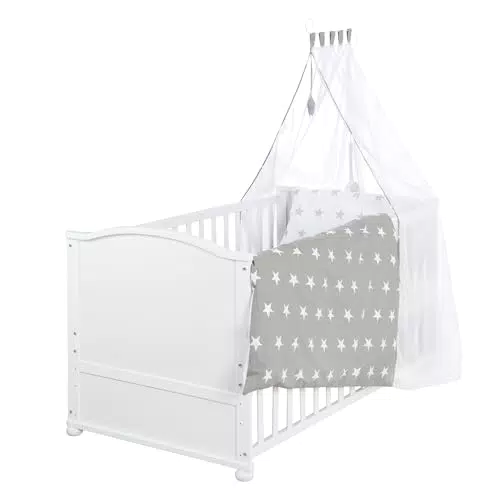 roba Babybett Set Adam & Eule - 70 x 140 cm - Mitwachsendes Kinderbett mit Bettwäsche