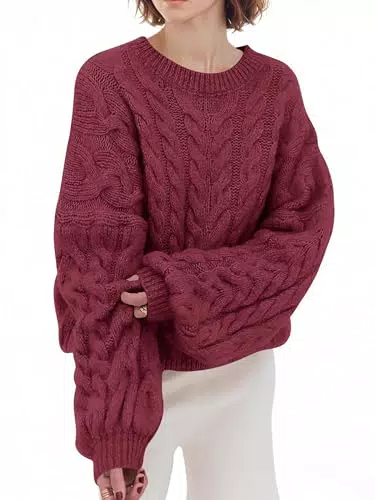 Saodimallsu Damen Oversized Rundhals Strickpullover Langarm Grobstrick Casual Winter