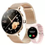 Smartwatch Damen mit Telefonfunktion, AMOLED Touchscreen, Fitness Tracker, Herzfrequenz, Schlafmonitor, IP68, 120 Sportmodi, Kompatibel mit iOS Android