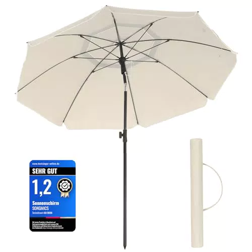 SONGMICS GPU65WTV1 Sonnenschirm, neigbar & höhenverstellbar, ideal für Balkon und Garten