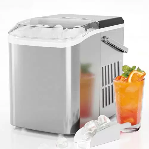 Sweetcrispy Eiswürfelmaschine Tragbar Selbstreinigend 2 Eisgrößen Kompakt Party Büro