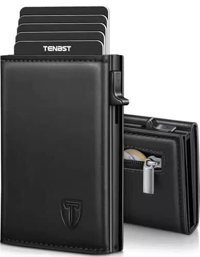 TENBST Herren Geldbörse, Slim Wallet mit Münzfach und RFID Schutz, Leder