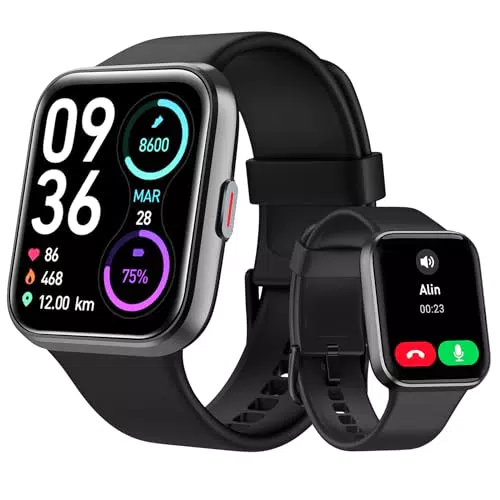 Tensky Smartwatch Fitnessuhr 1,85 Zoll Wasserdicht Alexa Herzfrequenz Schlafmonitor