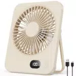 USB Tischventilator Mini mit Akku, 5 Stufen, 180° verstellbar, LED Display, Laufzeit 8 Std