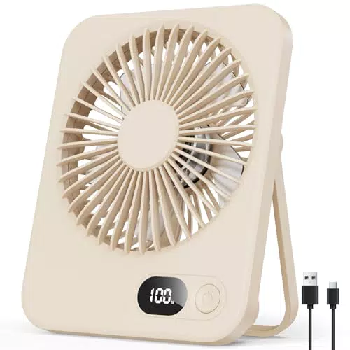 USB Tischventilator Mini mit Akku, 5 Stufen, 180° verstellbar, LED Display, Laufzeit 8 Std