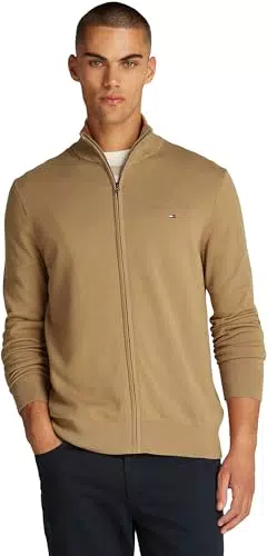 Tommy Hilfiger Herren Pullover Essential Cotton Zip Thru Mit Stehkragen