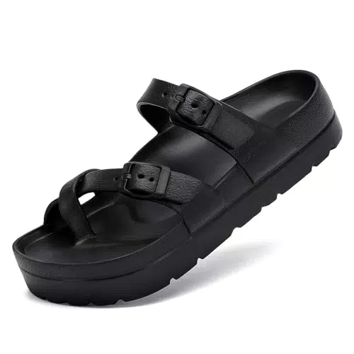 Waysoland Damen Sandalen Orthopädisch Bequem Flache Sommerschuhe Einstellbare Schnalle
