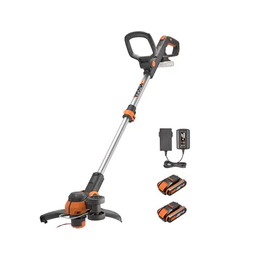 WORX Akku-Rasentrimmer 20V - 2-in-1 Funktion: Rasentrimmer und Kantenschneider - Inkl. Distanzschutz, Kantenschneiderad, Fadenspule