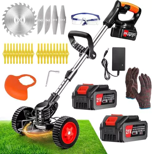Xbzzgmg Akku Rasentrimmer Elektrisch Mit 4 Messertypen Und Rädern Für Garten