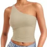 Zaayo Damen One Shoulder Tank Top Y2K Slim Fit Sexy Sommer Oberteil Cropped