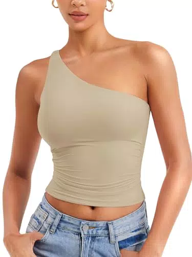 Zaayo Damen One Shoulder Tank Top Y2K Slim Fit Sexy Sommer Oberteil Cropped